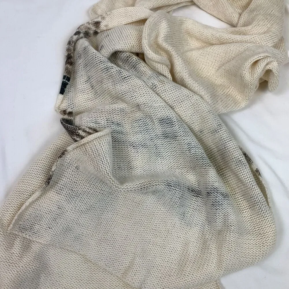 Anthropologie Hani Min Hand Painted Merino Wool Scarf Winter Visit Village Scene